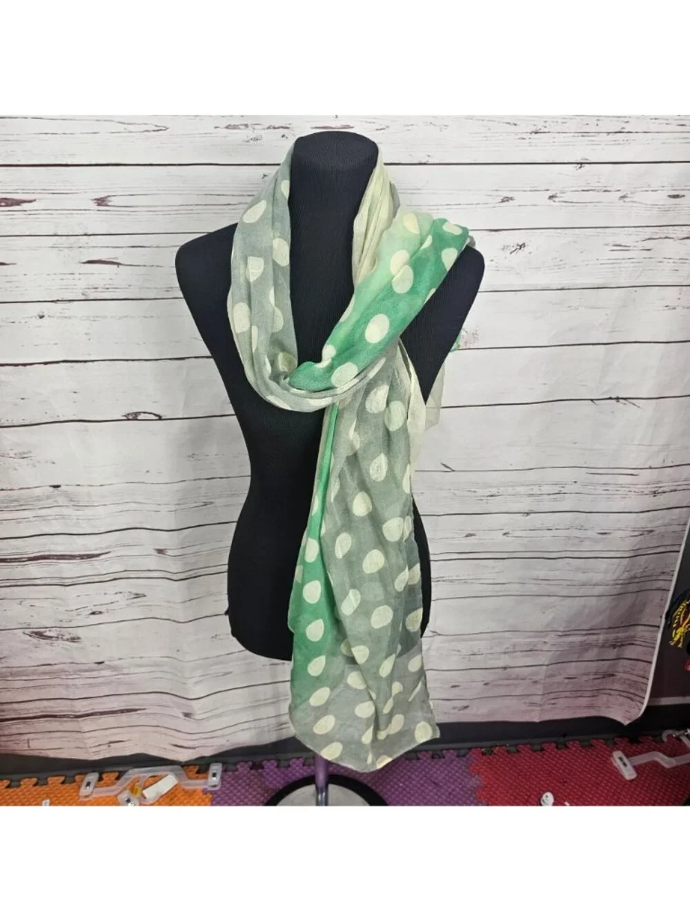 Green Ombre Polka Dot Lightweight Sheer Scarf Wrap 100% Polyester Y2K